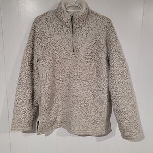 Love Tree Women's 1/4  Zip Cream Teddy Sweater With Pockets Size Large.